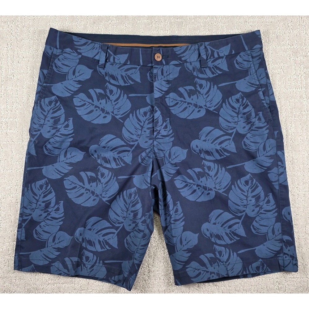 Tommy Bahama Mens 38 Navy Blue Monstera Tropical Leaf Cotton Stretch Shorts NWOT